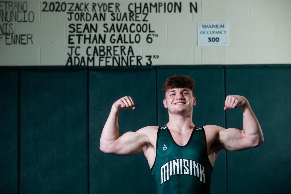 Minisink Valley wrestler Zack Ryder in the wrestling room at Minisink Valley High School in Slate Hill on March 22, 2022.