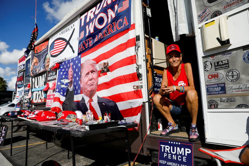 Former U.S. President Donald Trump holds a campaign rally in Hialeah