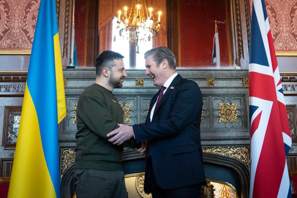 Sir Keir Starmer greets Ukrainian President Volodymyr Zelensky at the Speaker's House at the Palace of Westminster in 2023 (Stefan Rousseau/PA) (PA Archive)