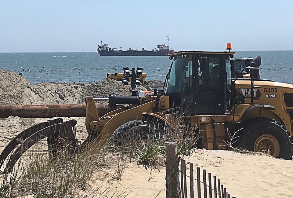 Beach replenishment being done at Rehoboth Beach on Thursday April 20, 2023.