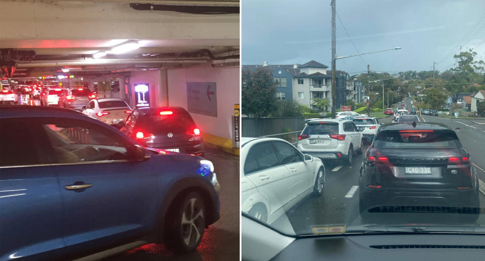 Shoppers at Westfield Miranda in Sydney's South traffic in and around car park