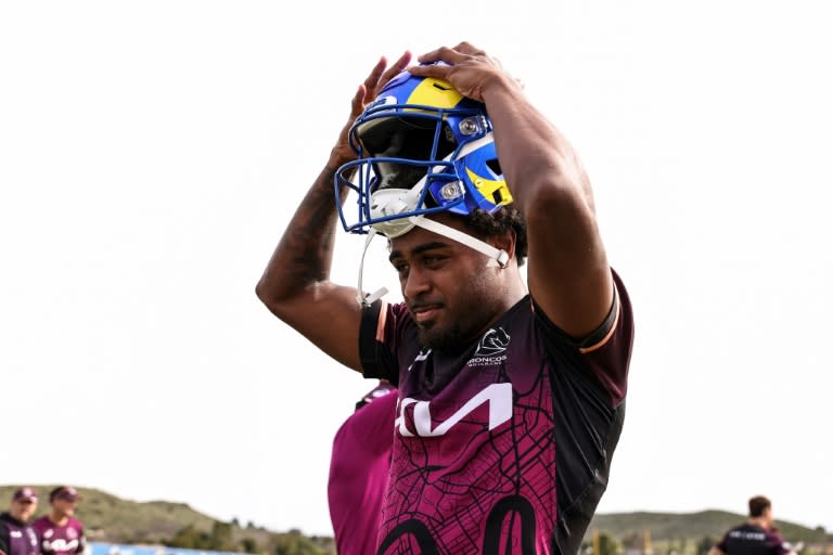 Ezra Mam during a Brisbane Broncos training session in California (Michael Owens)