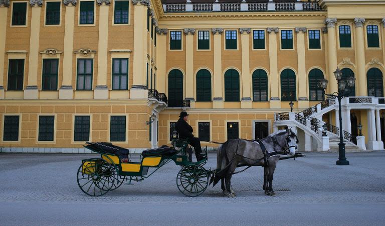 A horse-driven carriage is seen in front of the Schoenbrunn Palace in Vienna, on March 27, 2014