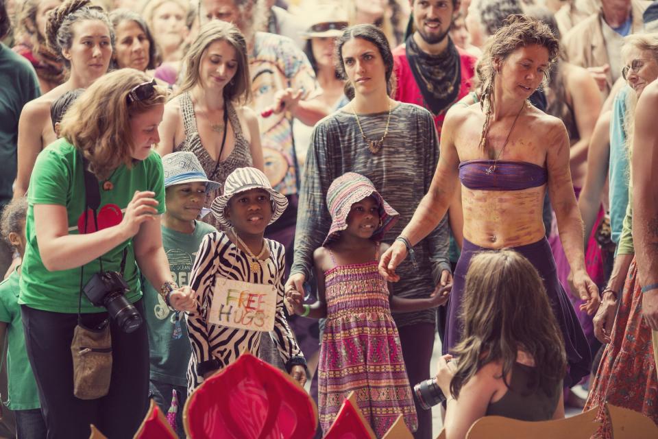 From left: Jen Hart, Jeremiah Hart, Sarah Hart (in background), Devonte Hart, Nusheen Bakhtiar, and Sierra Hart (holding Nusheen's hands) at the Beloved Festival in 2013