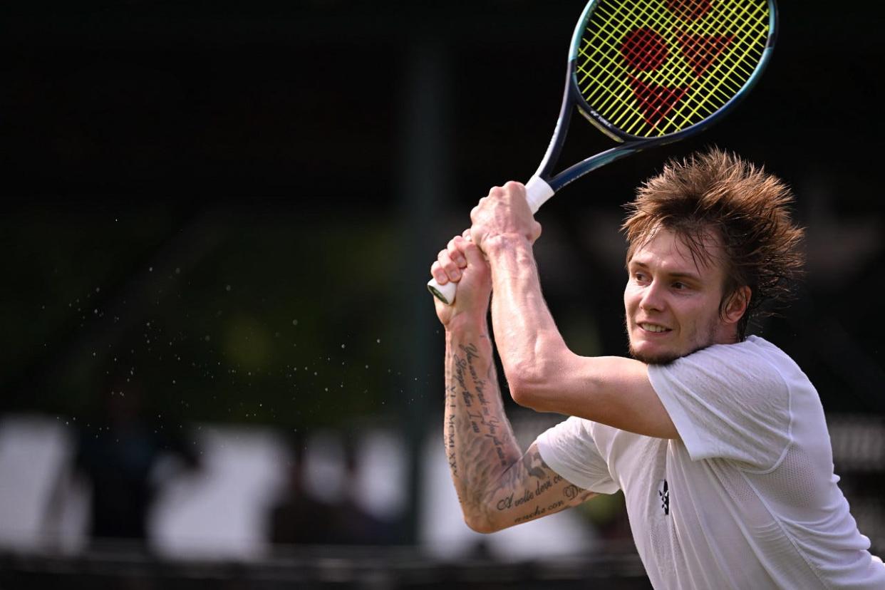 Alexander Bublik in action against Jason Kubler during the Infosys Hall of Fame Open at Center Court on Saturday.