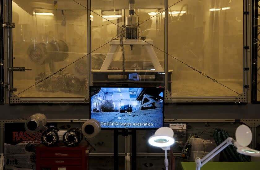 Scientists at theSwamp Works lab at Kennedy Space Center in Cape Canaveral, FL are working on a contract with SpaceX to determine how to make landing pads on the moon with a type of waterless concrete made from moon regolith, the moon rock and dust astronauts will encounter on the moon. Photographed on Friday, September 13, 2019. (Jacob M. Langston for the Los Angeles Times)