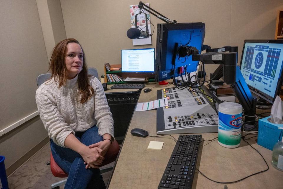 Capital Public Radio midday classical host Jennifer Reason, sitting in one of the station’s broadcasting booths in October, said she is emotionally and physically tired because of concerns over the station’s financial issues. “It’s been very tough. We have an amazing staff of people here who are deeply, deeply invested in this station and what we contribute to this community and we are showing up every day because of that,” she said.