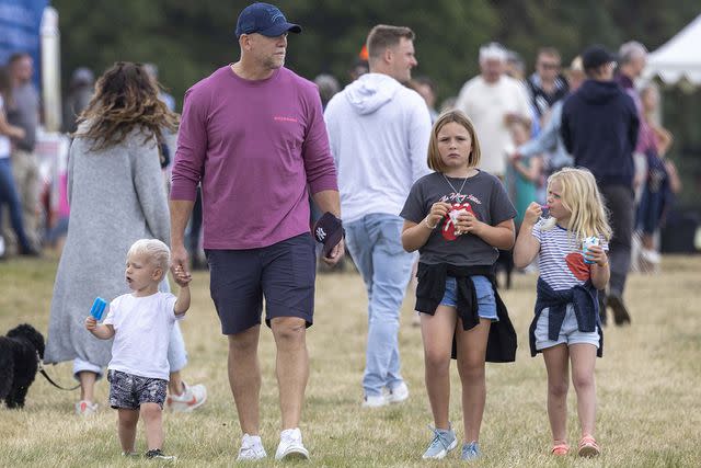 <p>David Hartley/Shutterstock </p> Lucas Tindall, Mike Tindall, Mia Tindall and Lena Tindall watched Zara compete at the Wellington International Horse Trials in August 2023