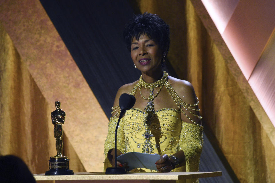 Euzhan Palcy speaks on stage during the Governors Awards on Saturday, Nov. 19, 2022, at Fairmont Century Plaza in Los Angeles. (Photo by Richard Shotwell/Invision/AP)