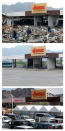 A combination photograph shows the same location in Otsuchi, Iwate Prefecture, northeastern Japan on three different dates, March 15, 2011 (top), August 13, 2011 (centre) and February 18, 2012 (bottom). The top photograph shows a shop destroyed by the magnitude 9.0 earthquake and tsunami, the middle photograph shows the area around the shop after it was cleared of debris, and the bottom photograph shows the shop trading again in the same location almost a year later. The shop had reopened December 22, 2011. REUTERS/Aly Song (top), Kim Kyung-Hoon (centre) and Toru Hanai