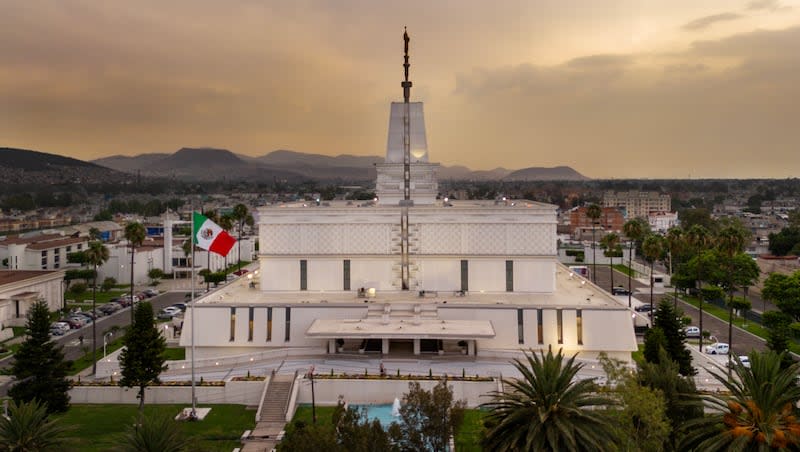 The Mexico City Mexico Temple shines in the early evening light in Mexico City, Mexico, on Friday, May 17, 2024.