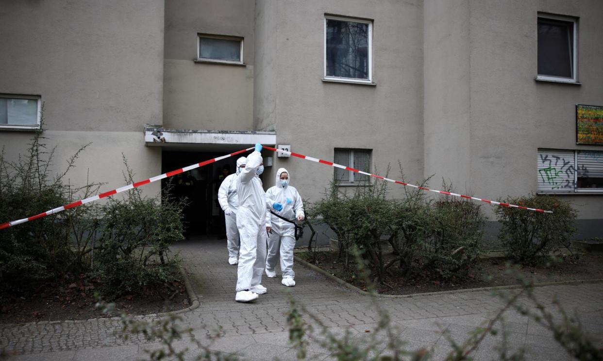 <span>Forensic experts leave the building where Daniele Klette lived in Kreuzberg, Berlin.</span><span>Photograph: Liesa Johannssen/Reuters</span>