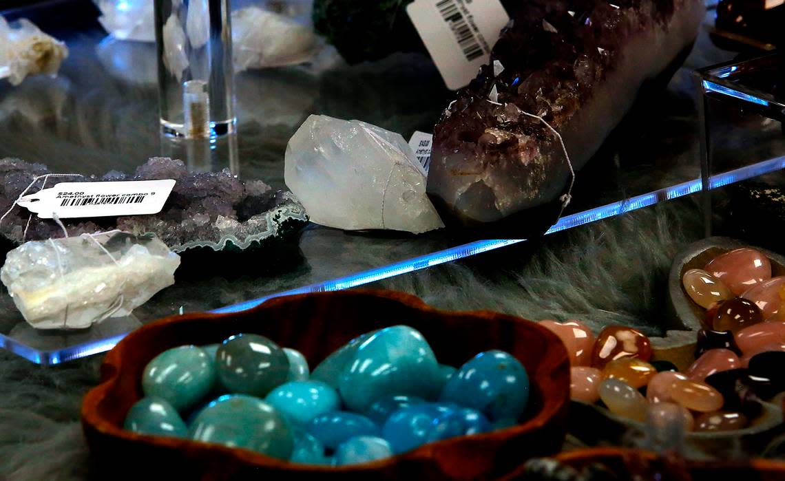 A variety of crystals and polished stones are available for purchase of the Luna Wellness Center at 3330 W. Court St. in Pasco.