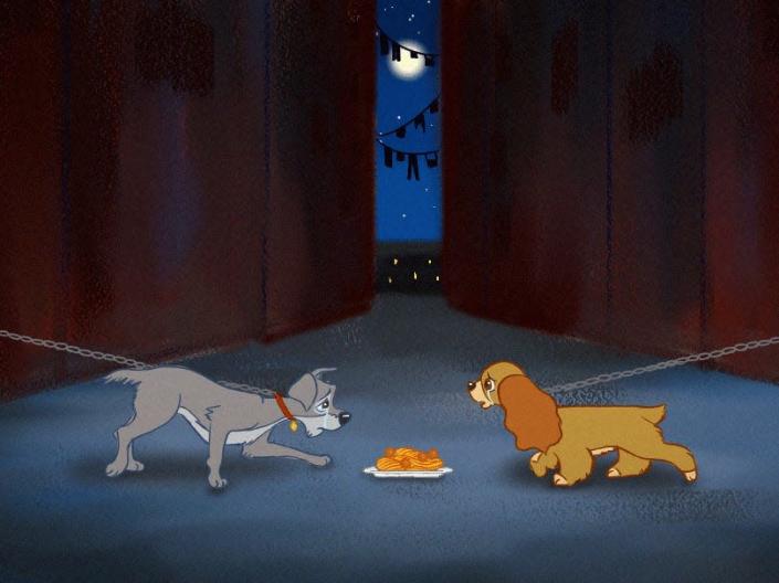 Lady and the Tramp drawn as neglected pets for PETA.