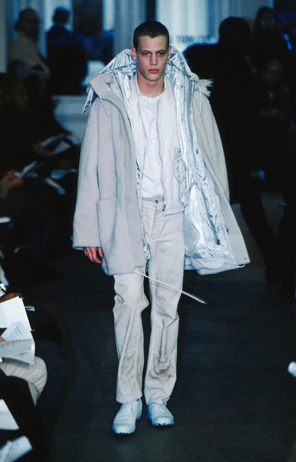 From Helmut Lang’s fall-winter ’98 show: the reflective fishtail parka, styled for the runway.