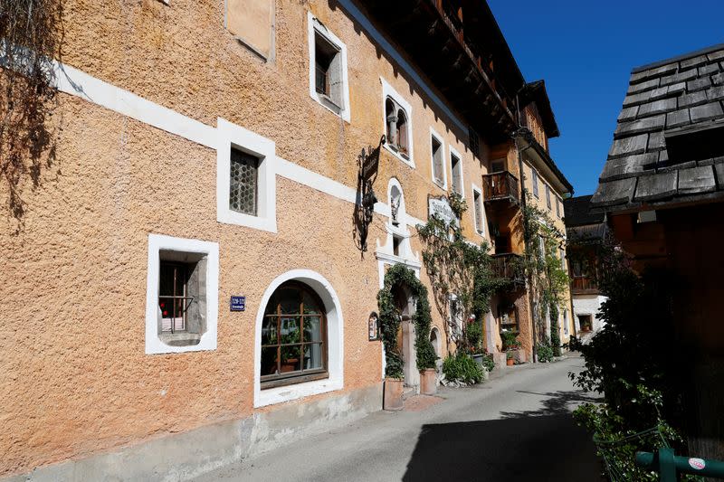 An empty road is seen in the city of Hallstatt