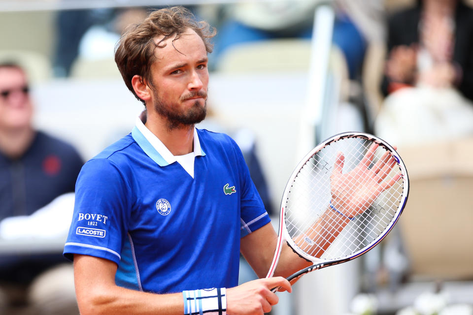 Daniil Medvedev during his match against Facundo Bagnis on Suzanne Lenglen court in the 2022 French Open finals day three. (Photo by Ibrahim Ezzat/NurPhoto via Getty Images)