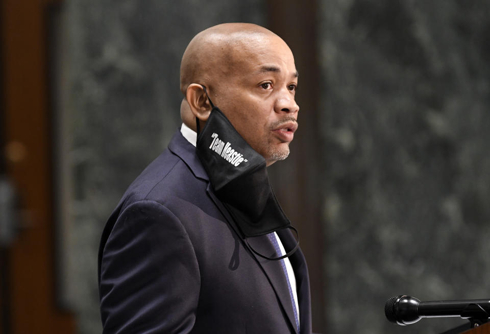 New York Sate Assembly Speaker Carl Heastie, D-Bronx, speaks in favor of new legislation for Police Reform during a news briefing at the state Capitol Wednesday, June 8, 2020, in Albany, N.Y. New York lawmakers are poised to overhaul a decades-old law that has kept officers’ disciplinary records secret. The Democrat-led Legislature planned to pass a repeal of the law Monday as part of a package of reforms that would also ban officers from subduing people with chokeholds. Gov. Andrew Cuomo said he intends to sign the legislation. (AP Photo/Hans Pennink)