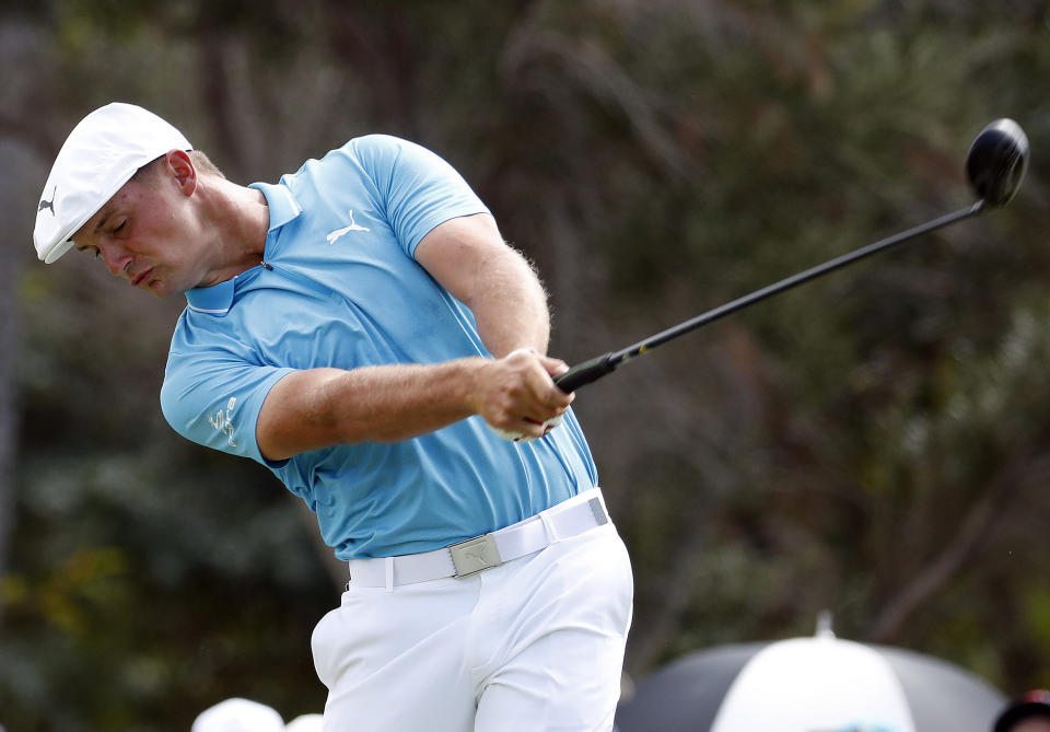 FILE - In this Sunday, Jan. 13, 2019, file photo, Bryson DeChambeau hits from the first tee during the final round of the Sony Open PGA Tour golf event at Waialae Country Club in Honolulu. He is among players headed to Saudi Arabia to play a new European Tour event at the end of the January. (AP Photo/Matt York, File)