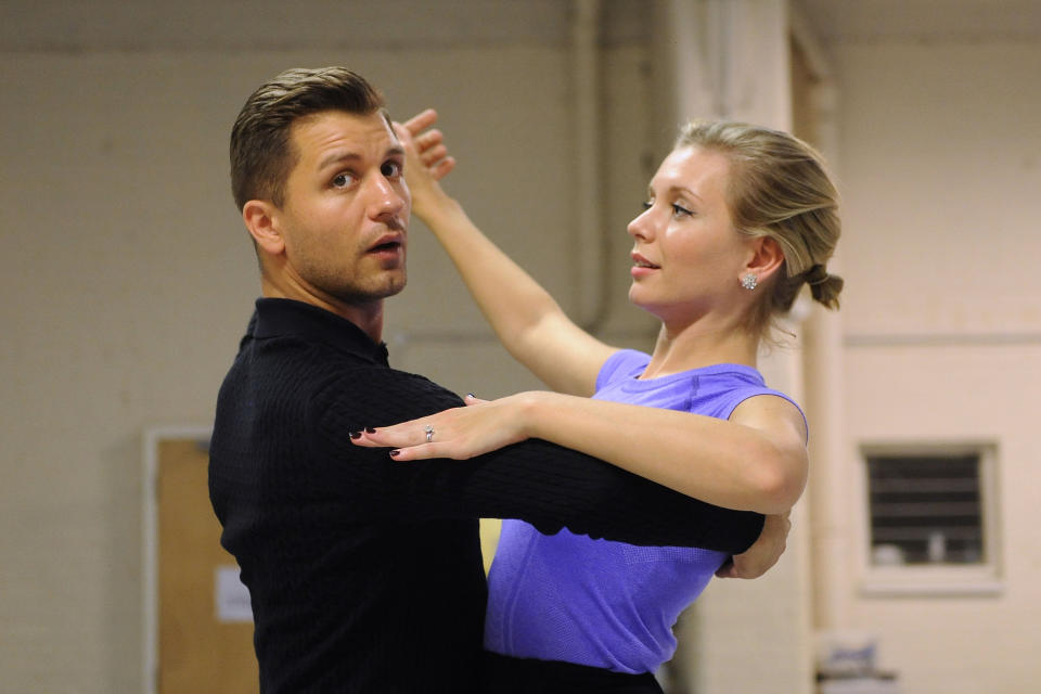 Rachel Riley and Pasha Kovalev rehearse their waltz at Ace Dance & Music, Birmingham ahead of their first dance on Strictly Come dancing.   (Photo by Joe Giddens/PA Images via Getty Images)