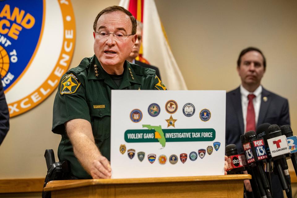 Polk Sheriff Grady Judd announces a new Violent Gang Investigative Task Force during a press conference at Lakeland Police Department in Lakeland on Wednesday.