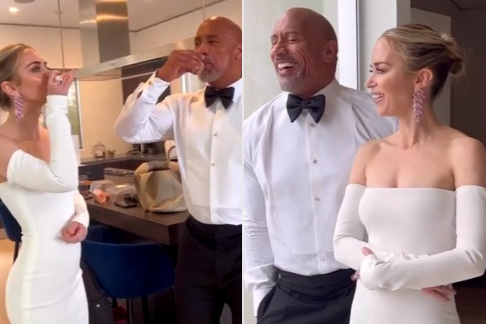 Dwayne Johnson and Emily Blunt Share Laughs and Tequila Shots While