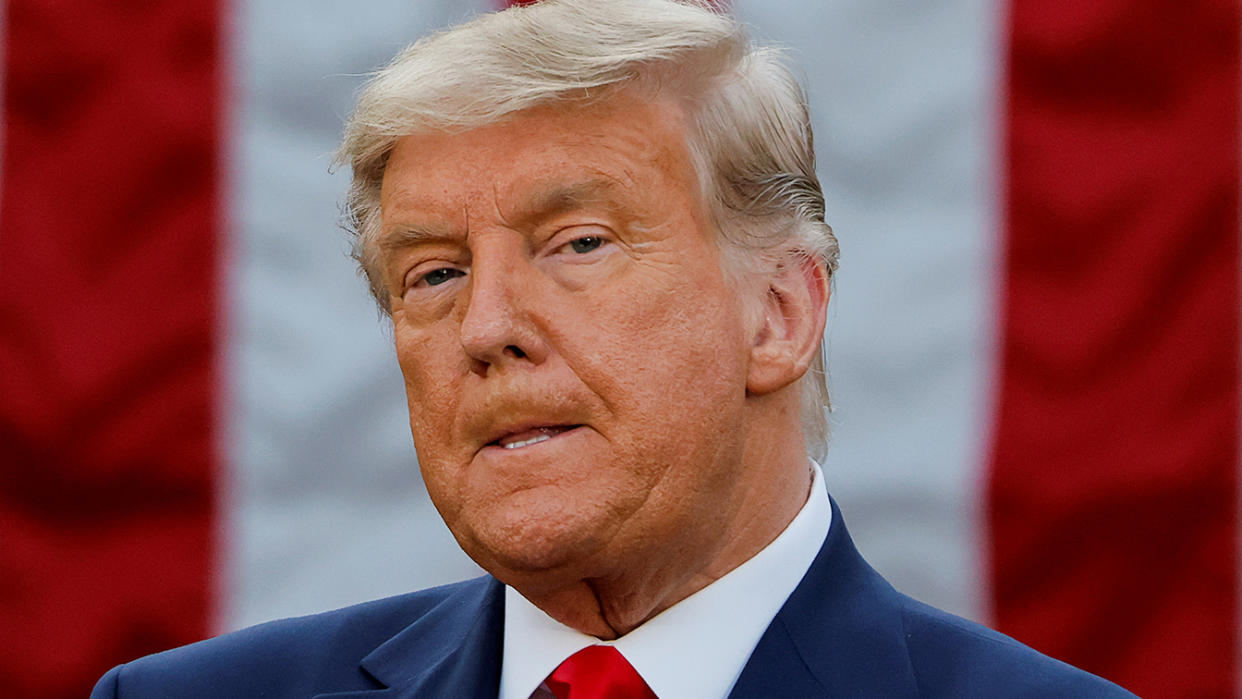 President Trump delivers an update on the Operation Warp Speed program from the Rose Garden at the White House. (Carlos Barria/Reuters)