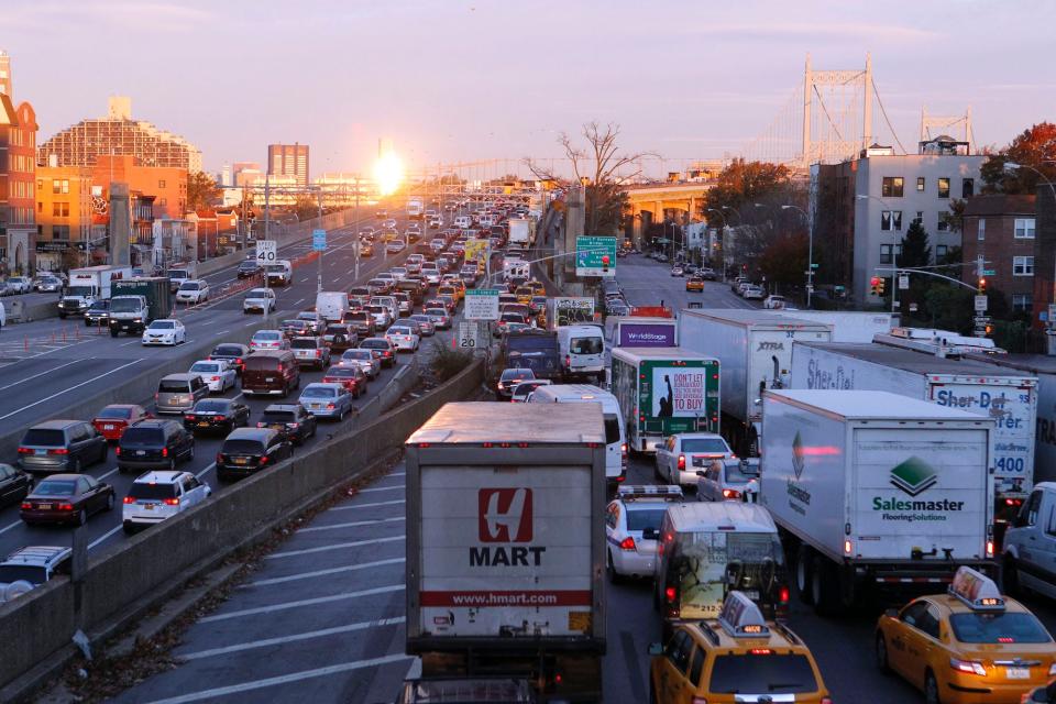 Motorists sit in heavy traffic while crossing the Robert F. Kennedy Triboro Bridge during the morning rush, Thursday, Nov. 1, 2012, in the Queens borough of New York.