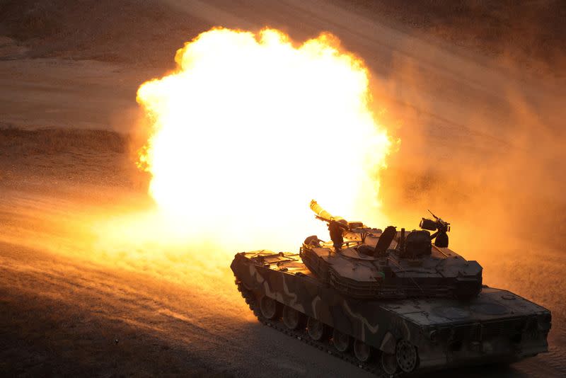 FILE PHOTO: US and South Korean troops hold live-fire drills in Pocheon