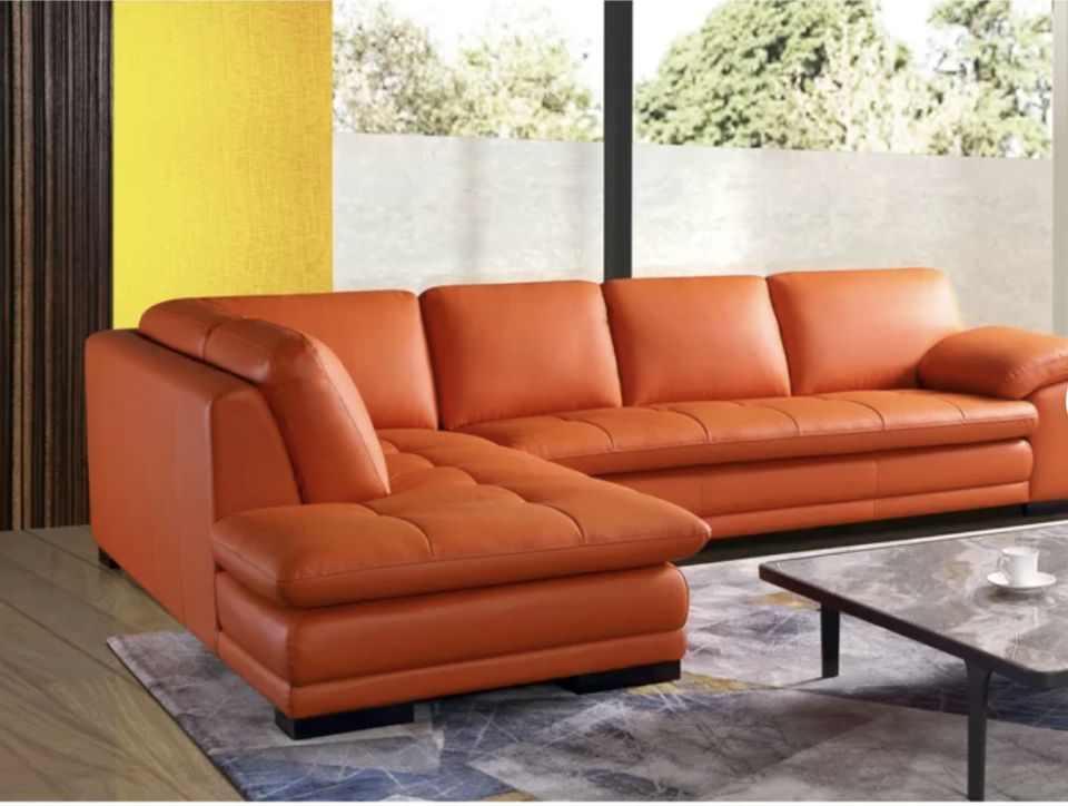 Wide Leather Match Sofa & Chaise