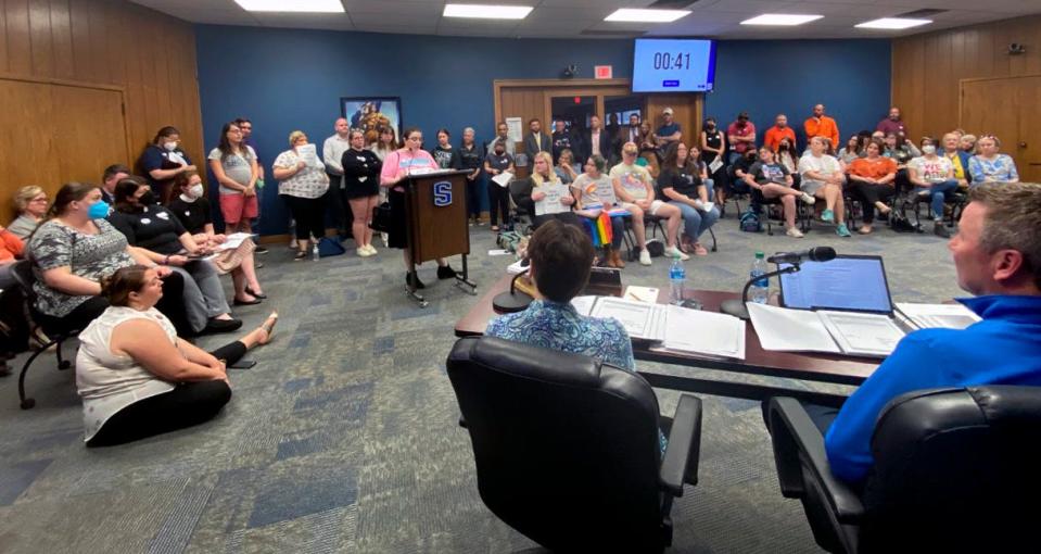 The Stillwater Board of Education meeting drew a large crowd for public comment on April 12, 2022, as speakers spoke in support of and against a years-old bathroom policy.