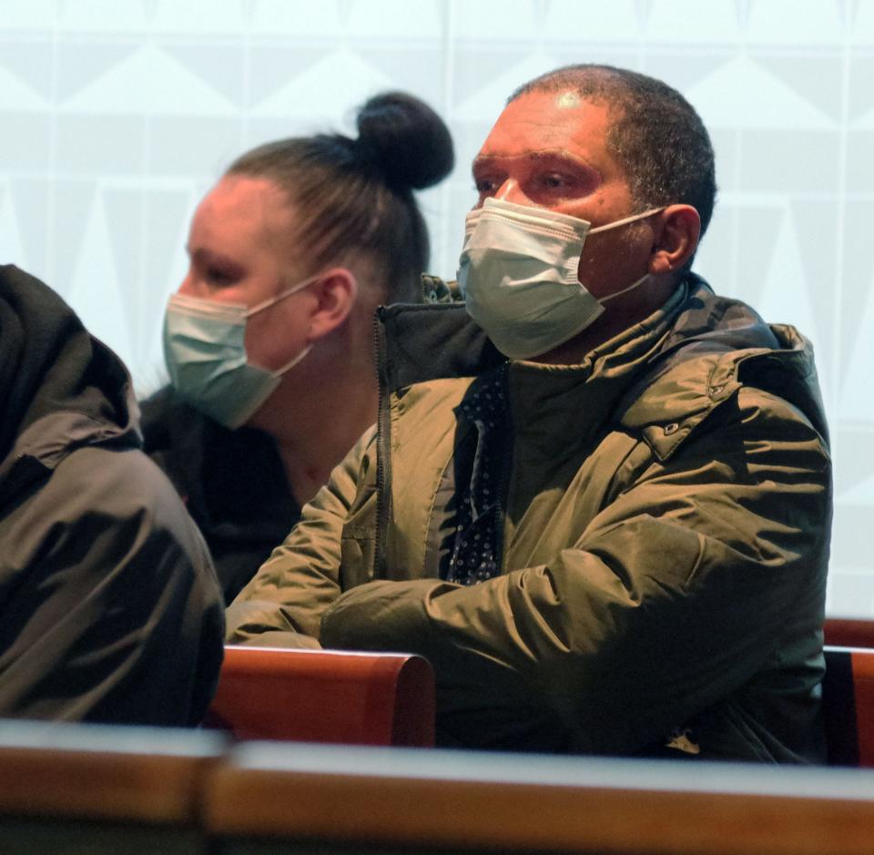 Lionte Monteiro, father of murder victim Fabio Andrade-Monteiro, sits in on the arraignment of Jeremy Depina, 15, on Monday, Feb. 28, 2022 in Brockton District Court.