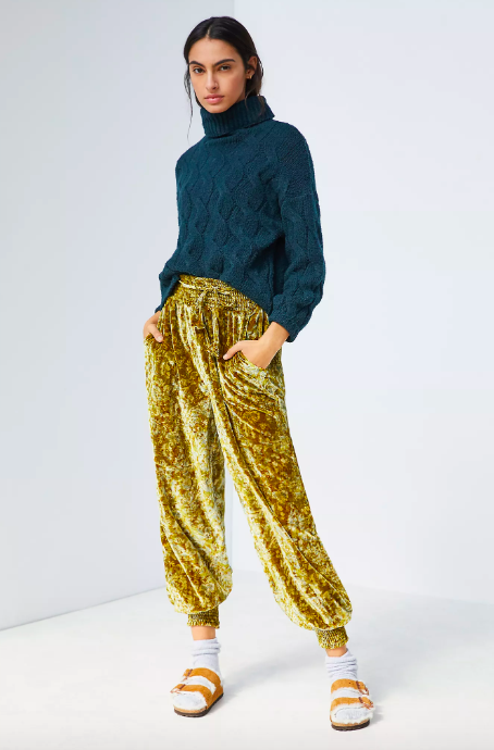 Gloria Velvet Joggers. Image via Anthropologie.