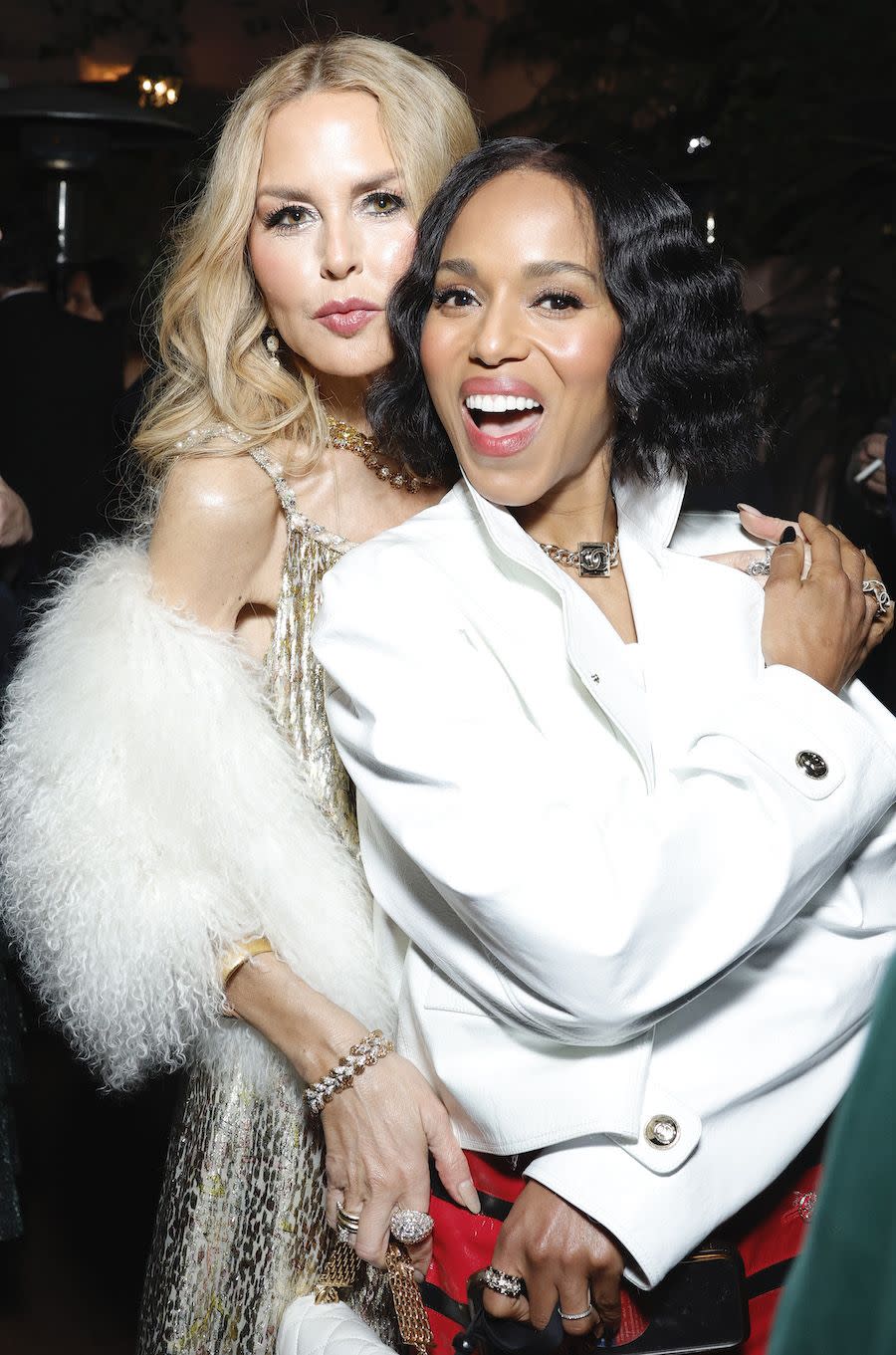 beverly hills, california march 09 l r rachel zoe and kerry washington attend the chanel and charles finch annual pre oscar dinner at the polo lounge at the beverly hills hotel on march 09, 2024 in beverly hills, california photo by stefanie keenanwireimage