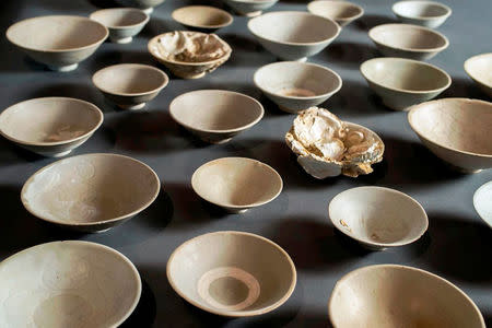 Chinese ceramic bowls from the Field Museum’s Java Sea Shipwreck, which was discovered in the 1980s west of Indonesia's island of Sumatra, is shown in an image released by the Field Museum in Chicago, Illinois, U.S., May 17, 2018. Courtesy The Field Museum/Handout via REUTERS