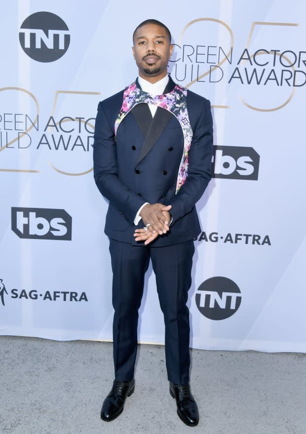 Michael B. Jordan in Louis Vuitton at the 2019 SAG Awards<p>Photo: Jon Kopaloff/Getty Images</p>