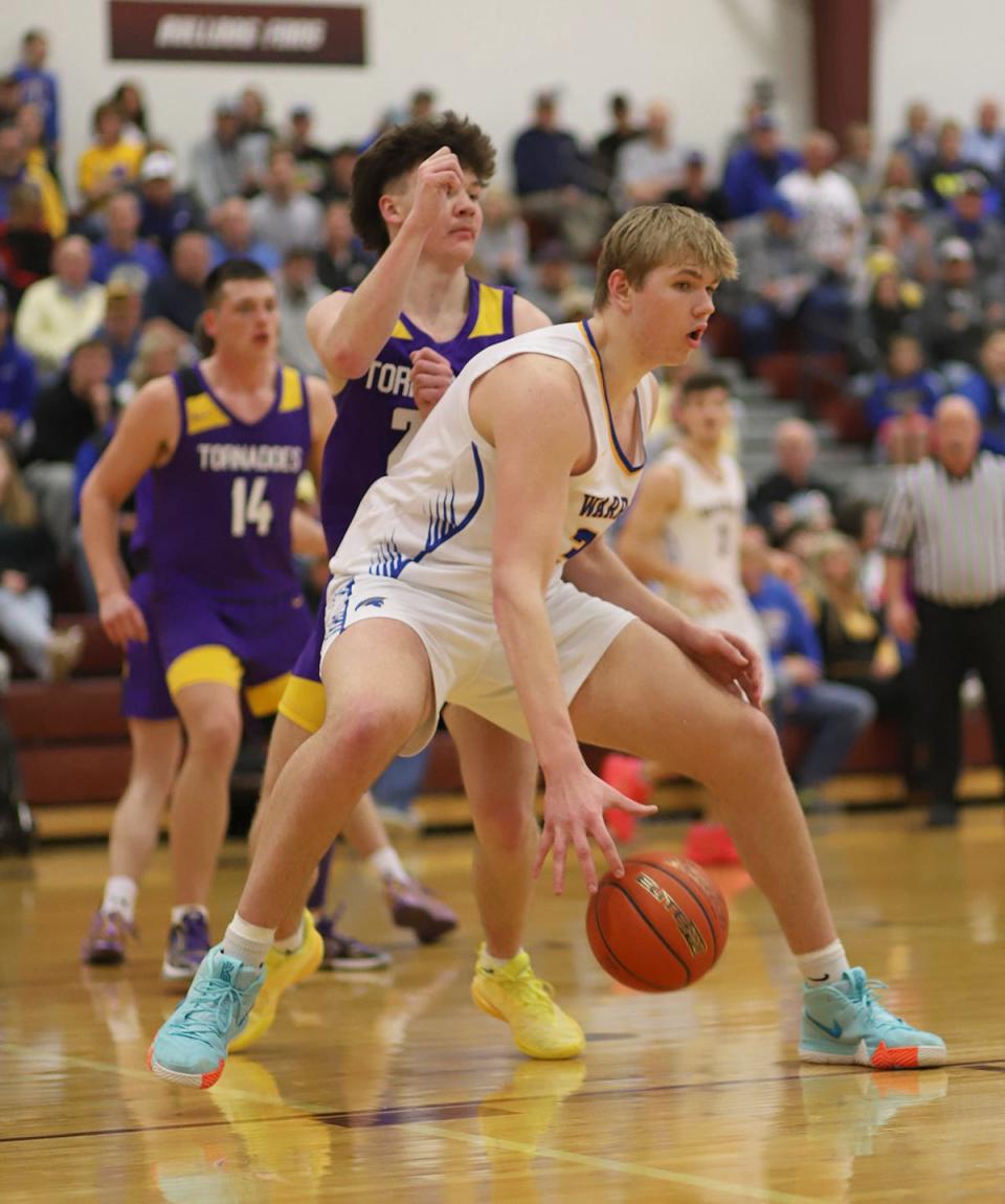 Castlewood's Bryon Laue handles the ball during their Class B SoDak 16 boys basketball game against Centerville on Tuesday, March 5, 2024 at Madison High School. Castlewood won 82-51.