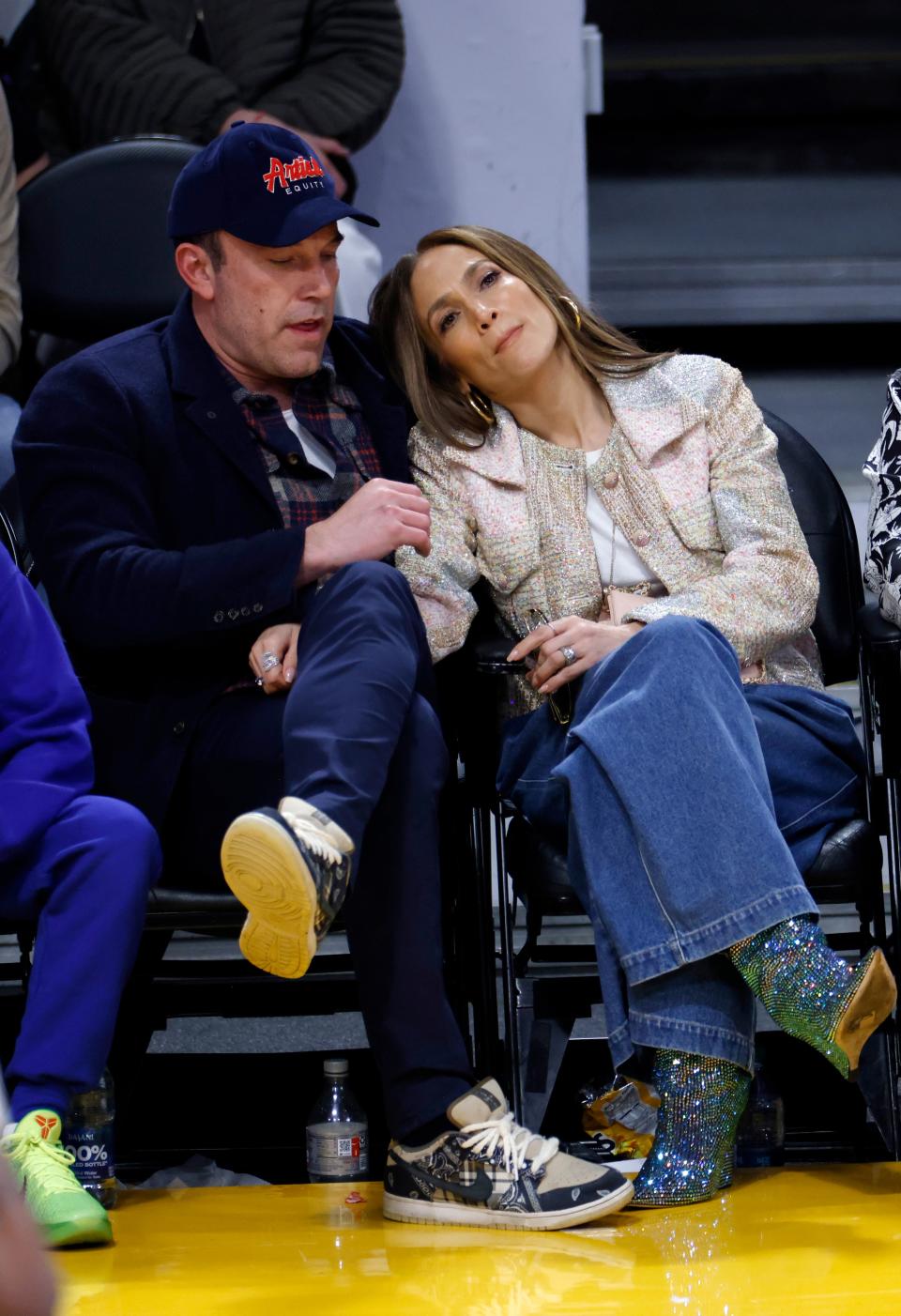 Jennifer Lopez, Ben Affleck attend a basketball game between the Los Angeles Lakers and Golden State Warriors at Crypto.com Arena on March 16, 2024 in Los Angeles.