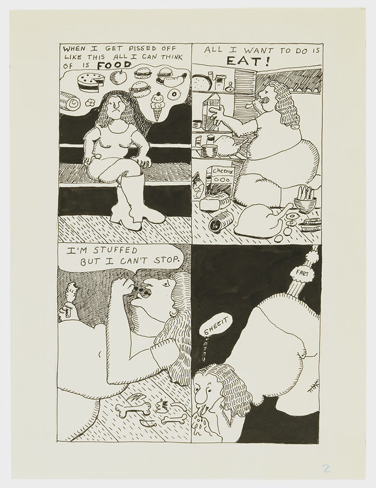 Aline Kominsky-Crumb, "Goldie Fanatic Frustration," page 2, 1975, ink on paper, 12 pages (Photo: David Zwirner)