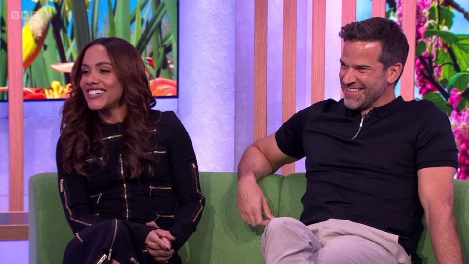 the one show, alex scott and gethin jones sitting on a couch