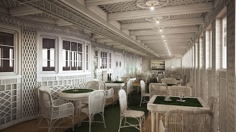 A rendering of Cafe Parisien on board the planned Titantic II - Credit: The Blue Star Line