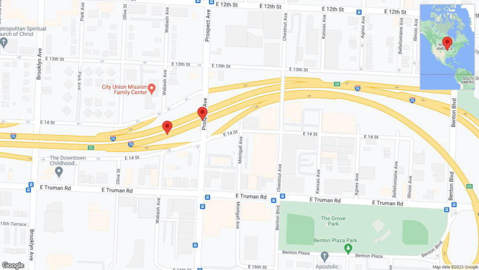 A detailed map that shows the affected road due to 'Broken down vehicle on eastbound I-70 in Kansas City' on November 23rd at 6:17 p.m.