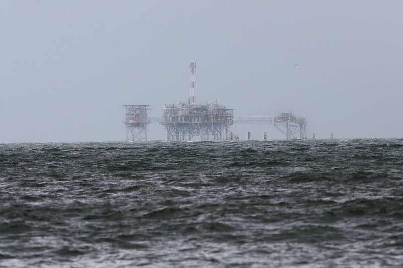 An offshore platform is pictured after Tropical Storm Gordon in Dauphin Island
