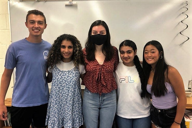 For the first time since 2019, 14 members of the Westfield High School Youth and Government Club participated in an in-person session of the New Jersey Youth and Government (NJ YAG) conference at Rowan College in April. Pictured here (left to right) are Justin Anderson, Kavya Panjwani, Alexandra Cicala, Sarah Attia and Grace Kim. Anderson, Panjwani, and Cicala served as officers; Attia and Kim passed legislation at the conference.