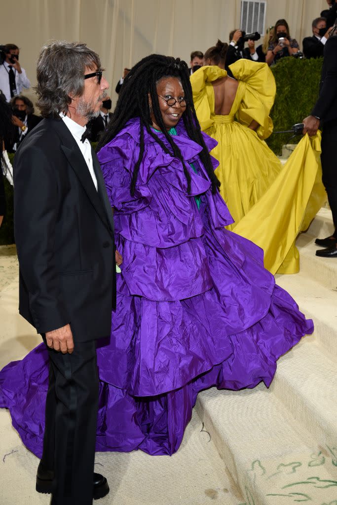 Whoopi Goldberg with Valentino creative director Pierpaolo Piccioli in Valentino couture. - Credit: AP Images