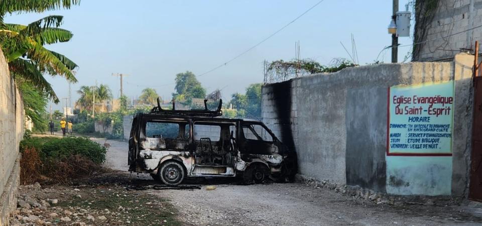 A burned out vehicle near the Black and White for Jesus Ministries orphanage in Haiti shows the dangers that exist in the country. David Wine, a Polk County native, evacuated the orphanage in early August amid rising gang violence in the area.