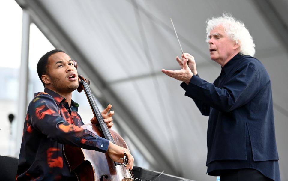 Sheku Kanneh-Mason performs with Simon Rattle and the LSO in Trafalgar Square - PA