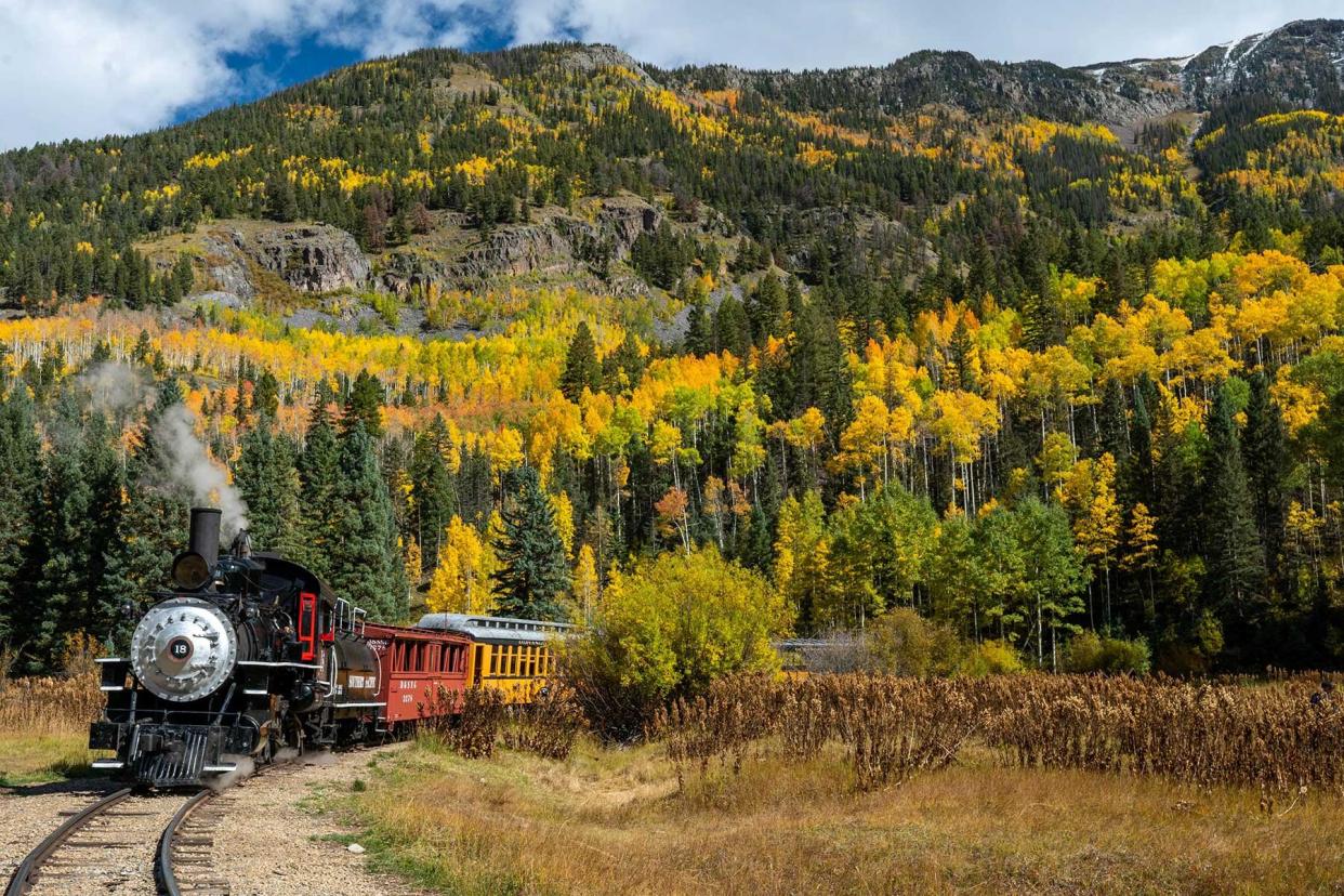 Durango and Silverton Narrow Gauge Railroad in the fall in Colorado