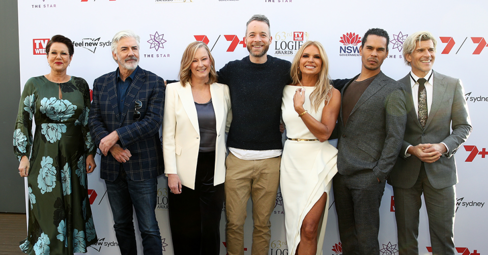 Gold Logie nominees Julia Morris, Shaun Micallef, Leigh Sales, Hamish Blake, Sonia Kruger, Mark Coles Smith and Osher Günsberg at the Logie Awards nominations event.