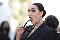 Rossy de Palma poses for photographers upon arrival at the opening ceremony and the premiere of the film 'Final Cut' at the 75th international film festival, Cannes, southern France, Tuesday, May 17, 2021. (AP Photo/Petros Giannakouris)